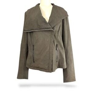 TTahari‎ Soft Gray Genuine Suede Moto Biker Jacket Coat Women's L EUC